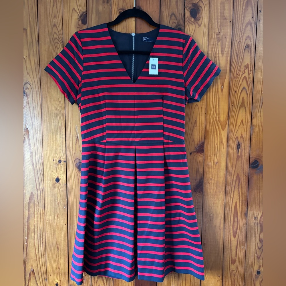 GAP Womens Red and Navy Striped Fit-and-Flare Dress NWT
